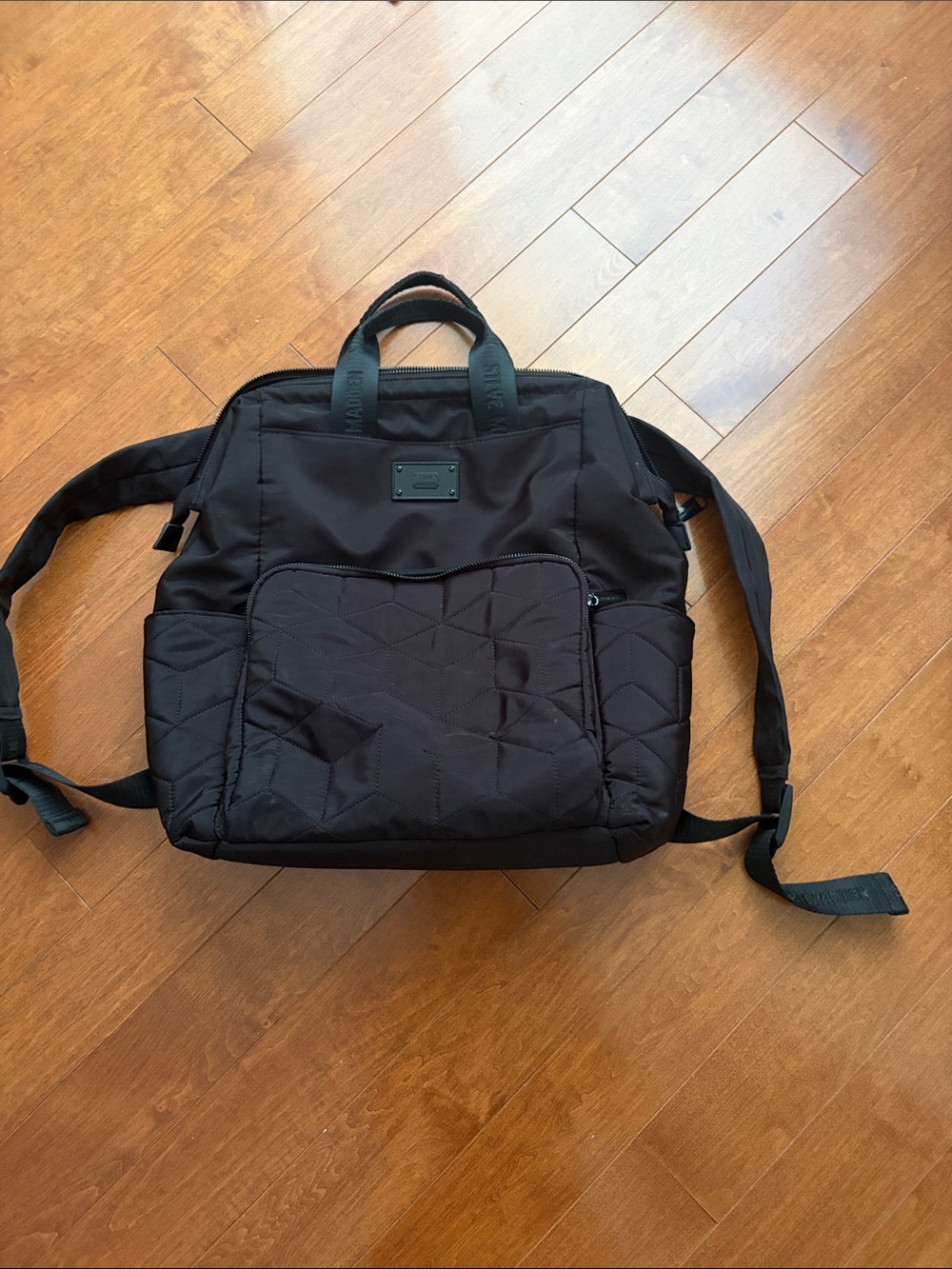 Steve Madden Black Quilted Backpack with Front Pocket